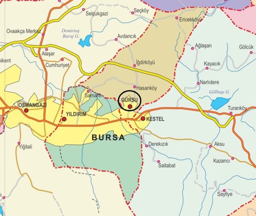 Gürsu evden eve nakliyat hizmet bölgesi ve Gürsu haritası üzerinde profesyonel taşımacılık ağı.