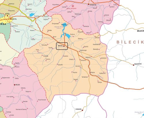 İnegöl evden eve nakliyat hizmeti verdiğimiz bölgeleri gösteren detaylı İnegöl haritası.